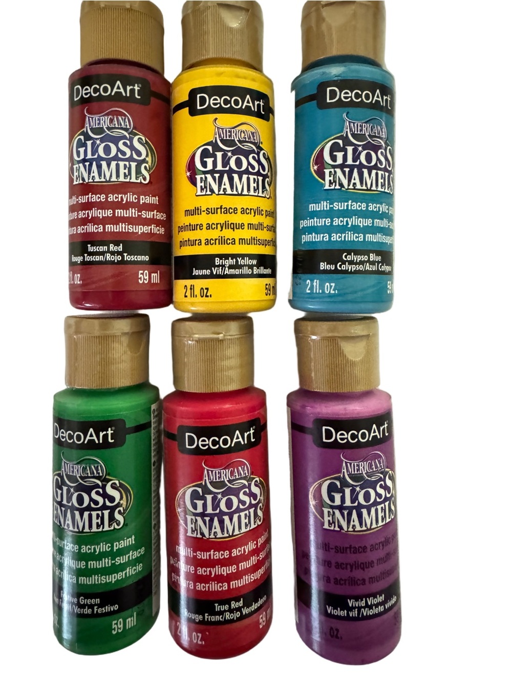 6 Americana Gloss Enamels Multi-Surface Acrylic Paints - 6 Assorted Colors